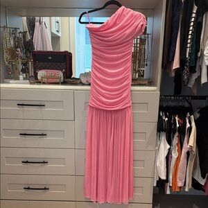 One-Shoulder Pink Ruched Maxi Dress